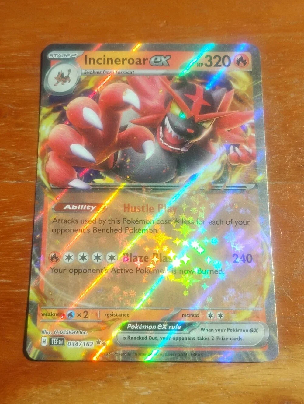 Near Mint 2024 Holo Incineroar EX 034/162 Temporal Forces Pokemon Card